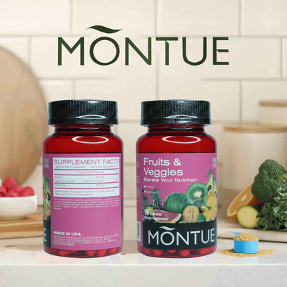 Montue Fruits and Veggies Supplement - 90 Fruit and 90 Veggie Capsules - Supports Energy Levels, Vitamins &amp; Minerals -Made in Th