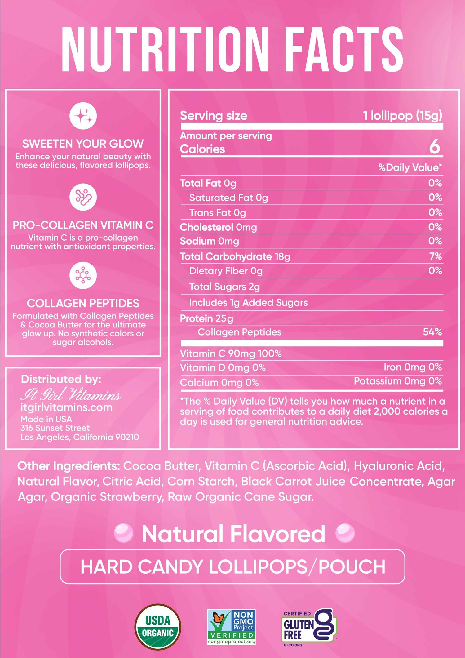 It Girl Beauty Lollipops - Collagen Peptides &amp; Vitamin C Healthy Candy for Skin, Hair, Nails