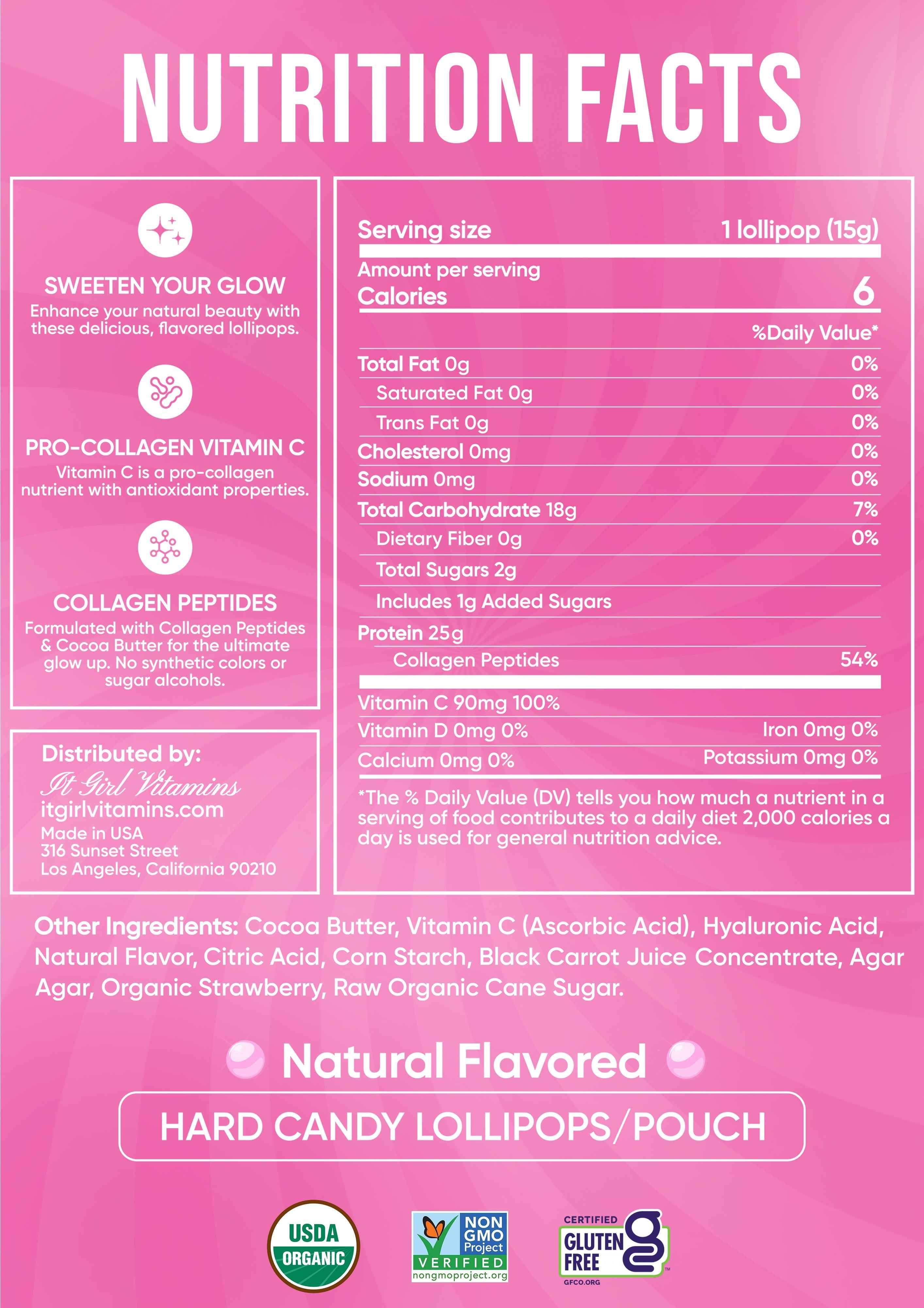 It Girl Beauty Lollipops - Collagen Peptides &amp; Vitamin C Healthy Candy for Skin, Hair, Nails