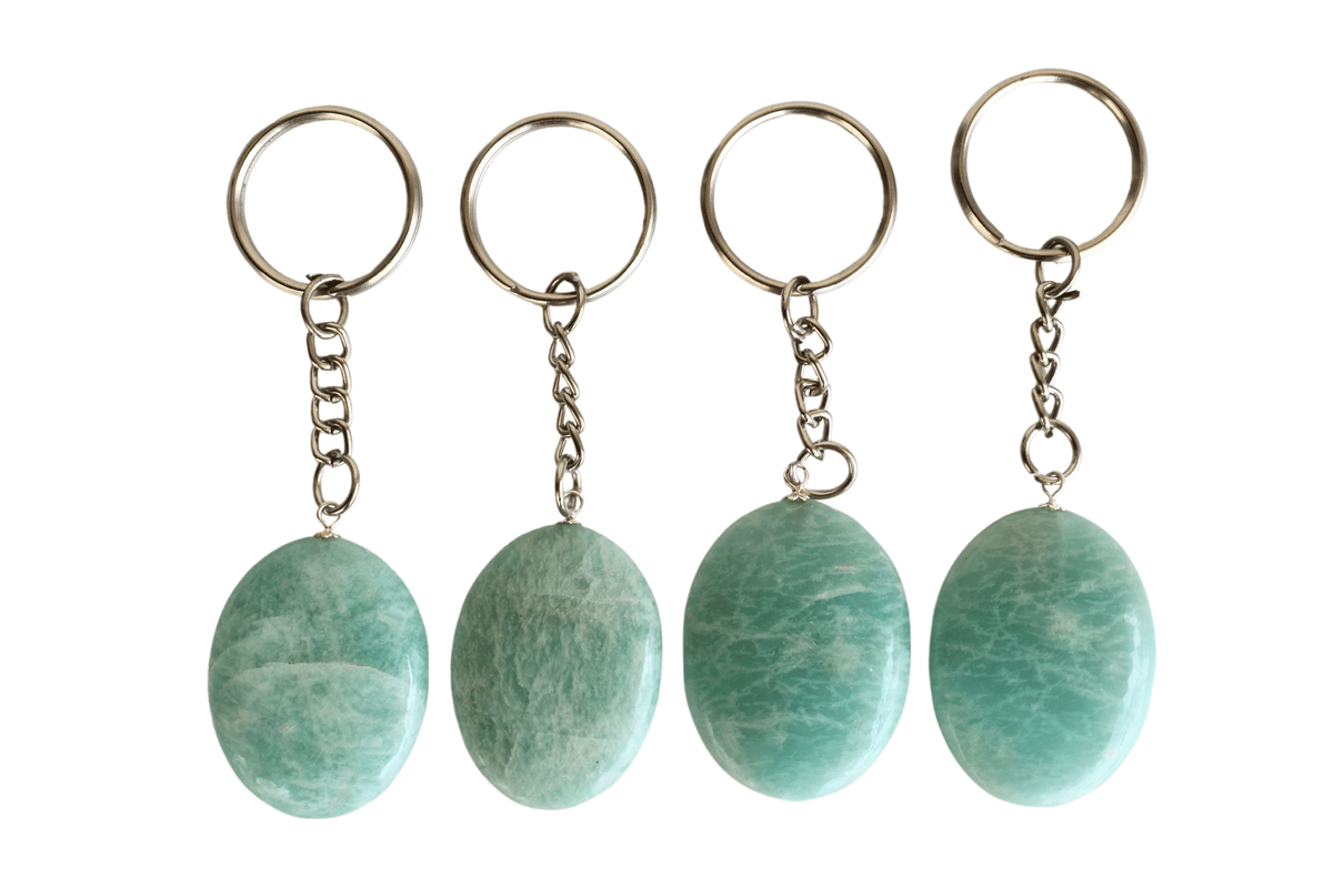 Amazonite Key Chain, Gemstone Keychain Crystal Key Ring (Trust and Breaking Addictions)  DestGlow