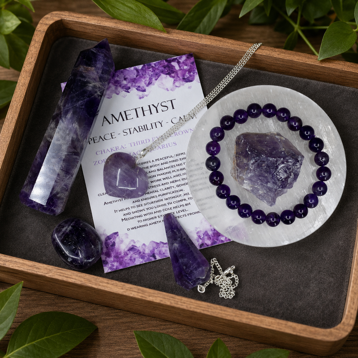 Amethyst Crystal Gift Set For Emotional Support and Protection, Real Polished Gemstones.  DestGlow