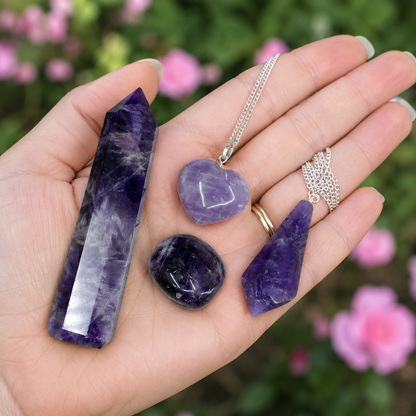 Amethyst Crystal Gift Set For Emotional Support and Protection, Real Polished Gemstones.  DestGlow
