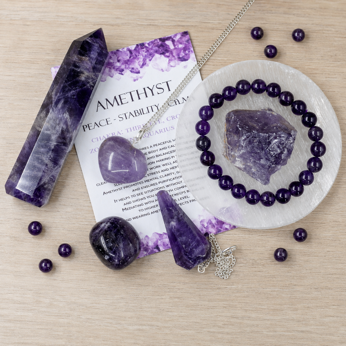 Amethyst Crystal Gift Set For Emotional Support and Protection, Real Polished Gemstones.  DestGlow