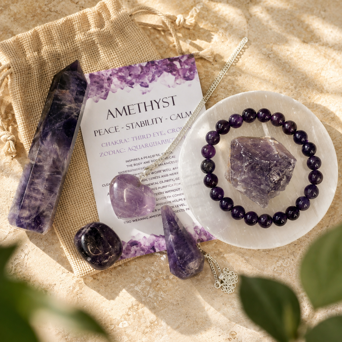 Amethyst Crystal Gift Set For Emotional Support and Protection, Real Polished Gemstones.  DestGlow