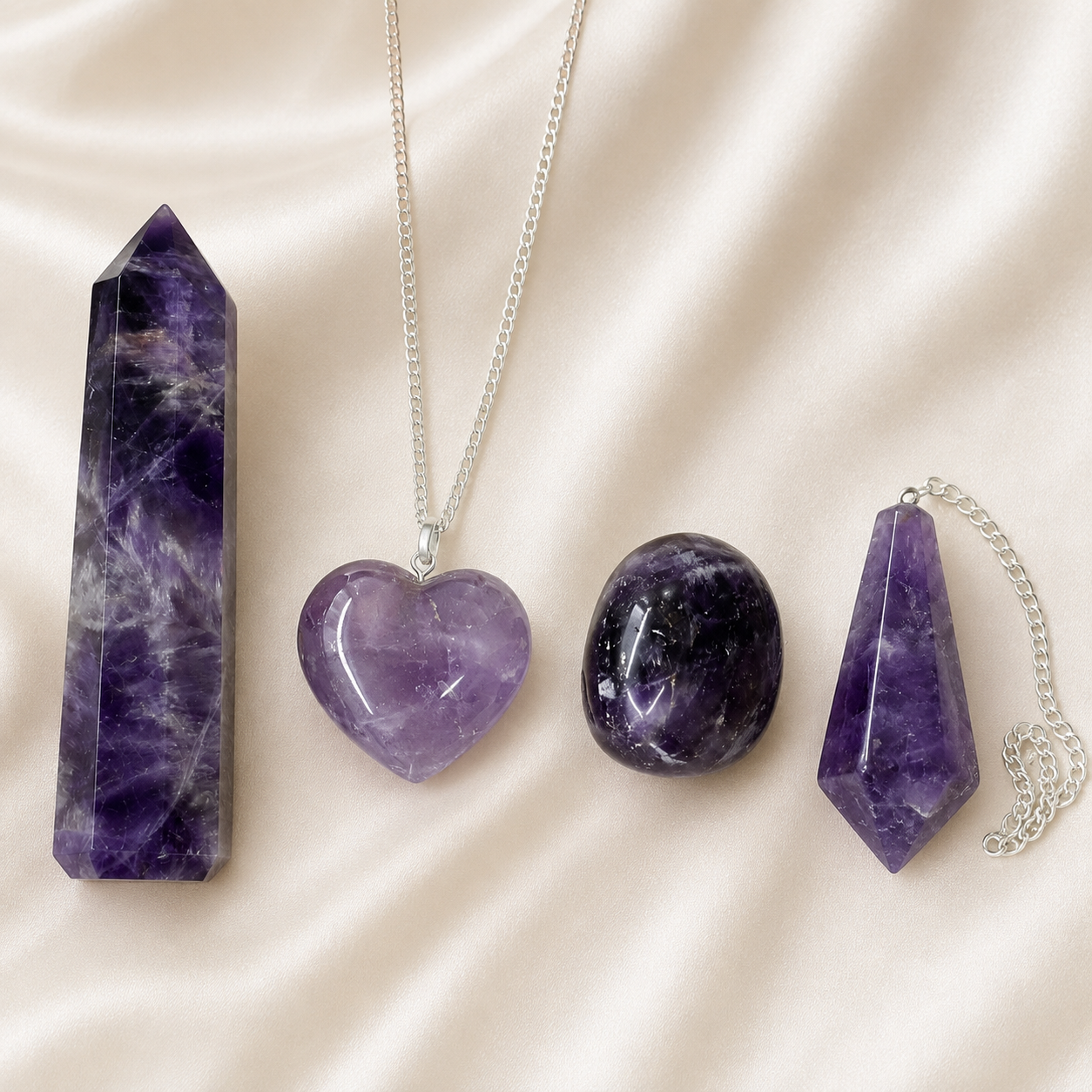 Amethyst Crystal Gift Set For Emotional Support and Protection, Real Polished Gemstones.  DestGlow