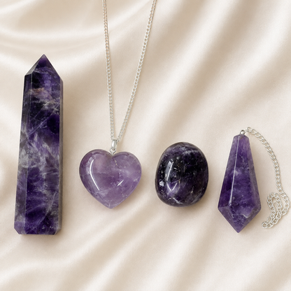 Amethyst Crystal Gift Set For Emotional Support and Protection, Real Polished Gemstones.  DestGlow