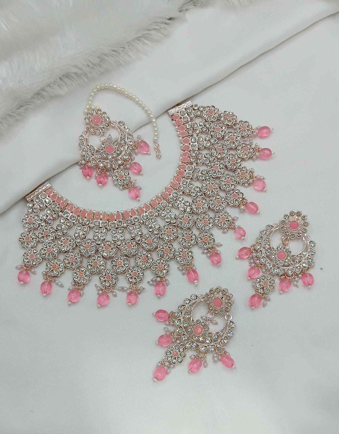 Joban Fashion Pink Stone Work Necklace Set
