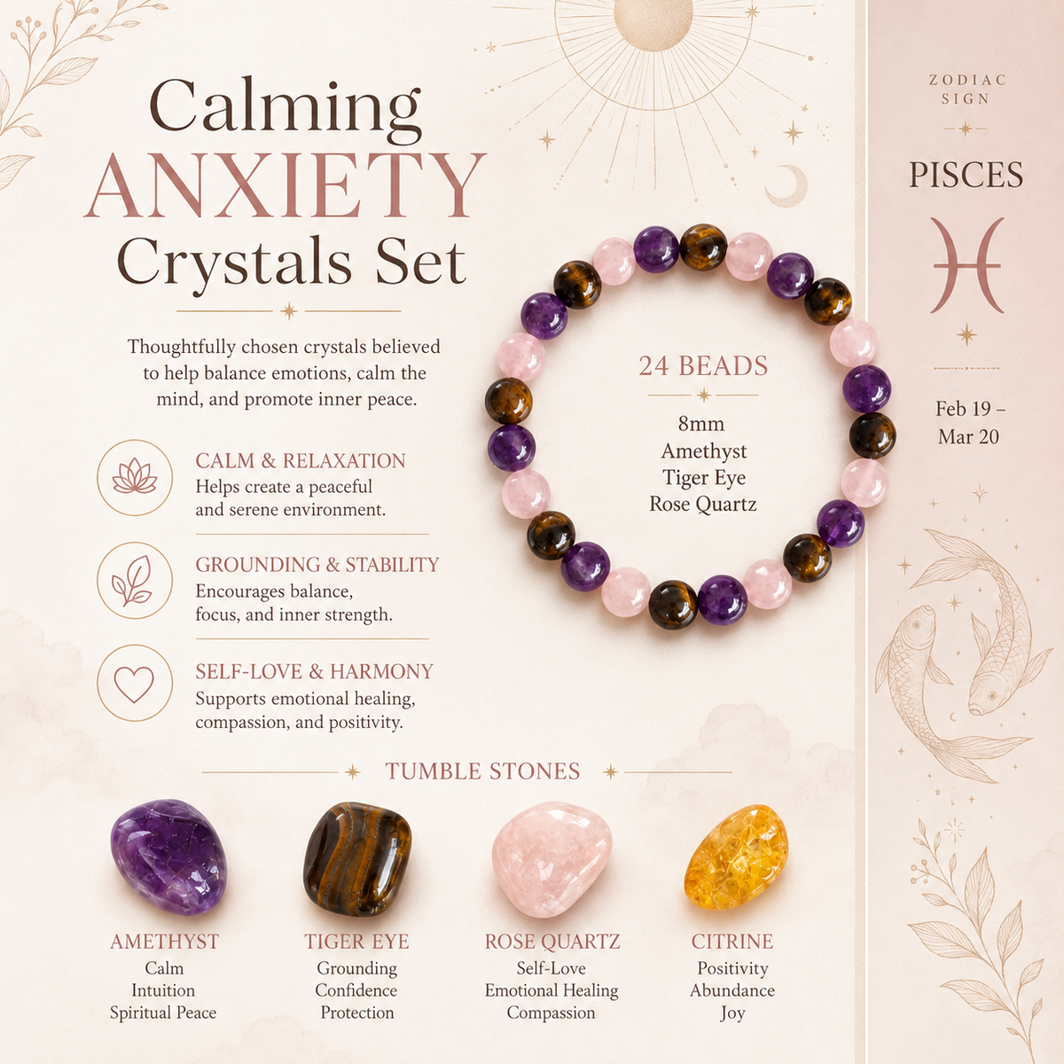 Calming ANXIETY Crystal Kit, Gemstone Tumble Kit, Anxiety Crystal Gift Set  DestGlow