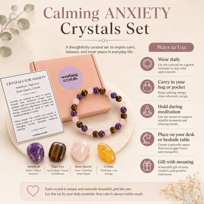 Calming ANXIETY Crystal Kit, Gemstone Tumble Kit, Anxiety Crystal Gift Set  DestGlow
