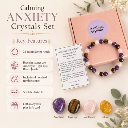 Calming ANXIETY Crystal Kit, Gemstone Tumble Kit, Anxiety Crystal Gift Set  DestGlow