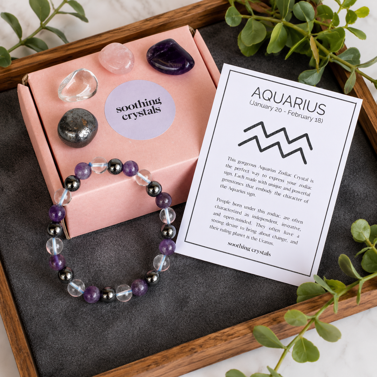 AQUARIUS Zodiac Crystal Kit, Aquarius Birthstones Tumbled Stones Set, Aquarius Gifts  DestGlow