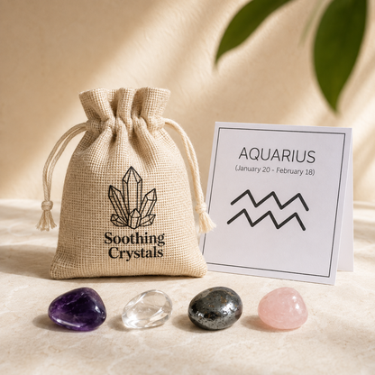 AQUARIUS Zodiac Crystal Kit, Aquarius Birthstones Tumbled Stones Set, Aquarius Gifts  DestGlow