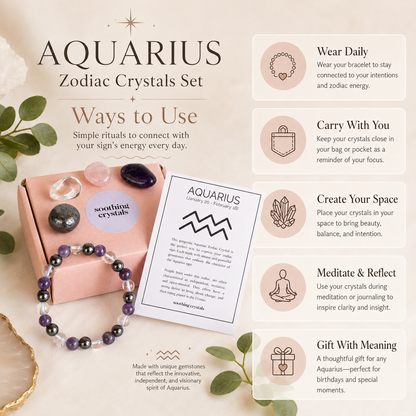 AQUARIUS Zodiac Crystal Kit, Aquarius Birthstones Tumbled Stones Set, Aquarius Gifts  DestGlow