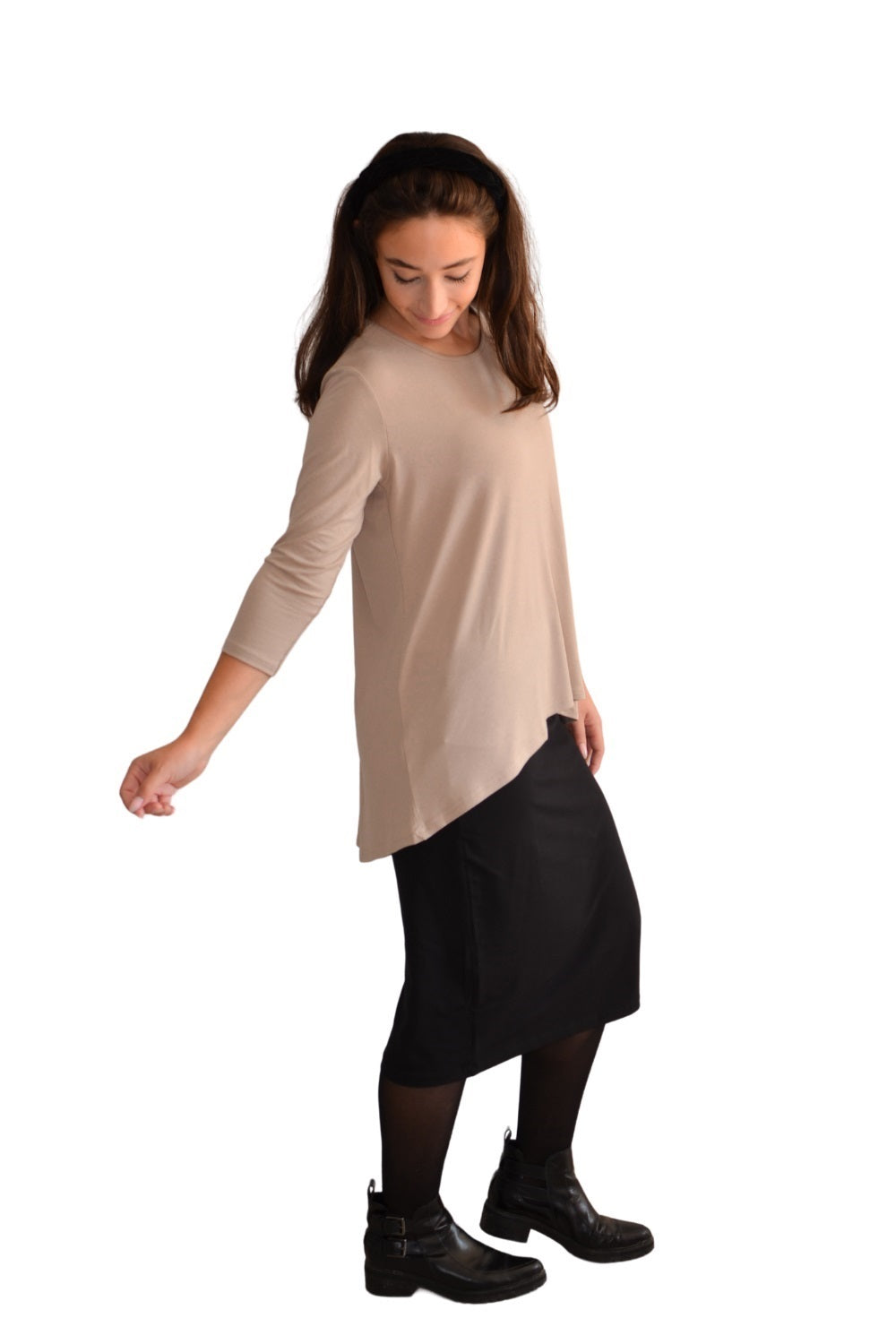 Hi-Lo Flowing 3/4 Sleeve Modest Tunic Top by Kosher Casual USA