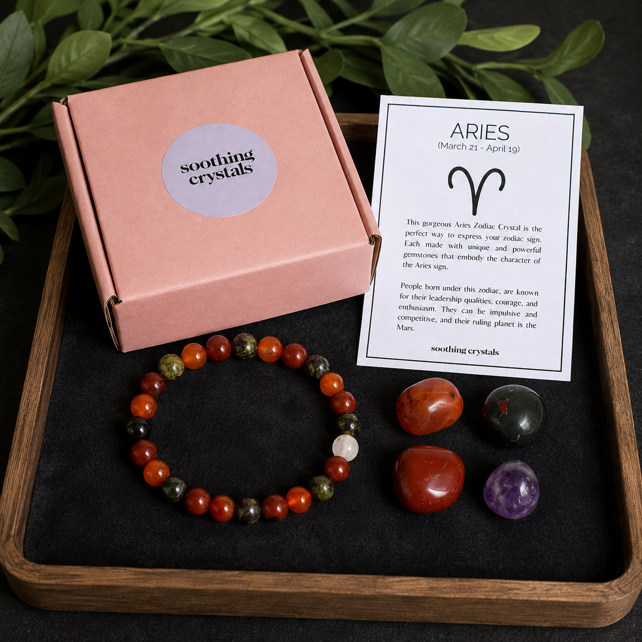 ARIES Zodiac Crystal Kit, Aries Birthstones Tumbled Stones Set, Aries Stones Gifts  DestGlow