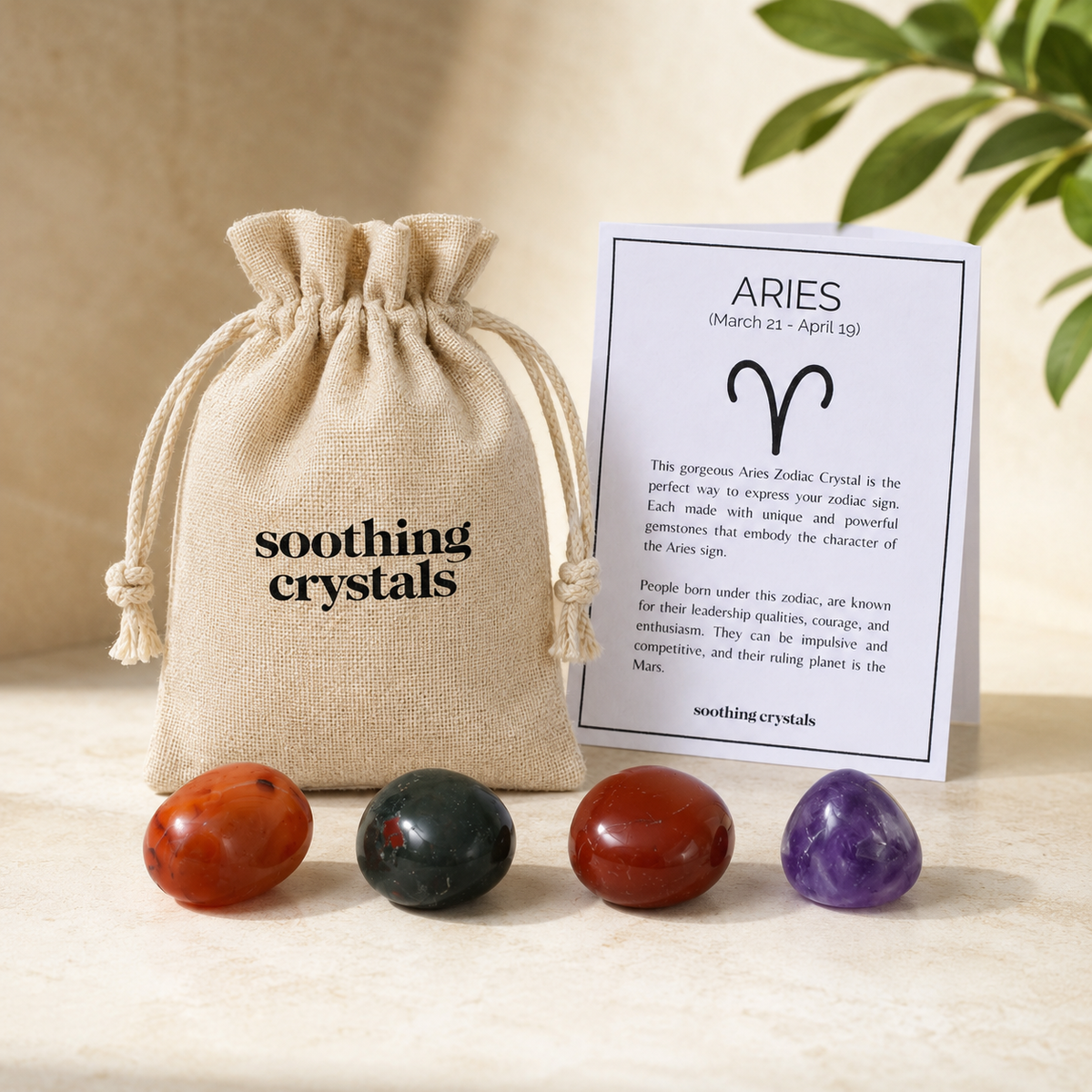 ARIES Zodiac Crystal Kit, Aries Birthstones Tumbled Stones Set, Aries Stones Gifts  DestGlow