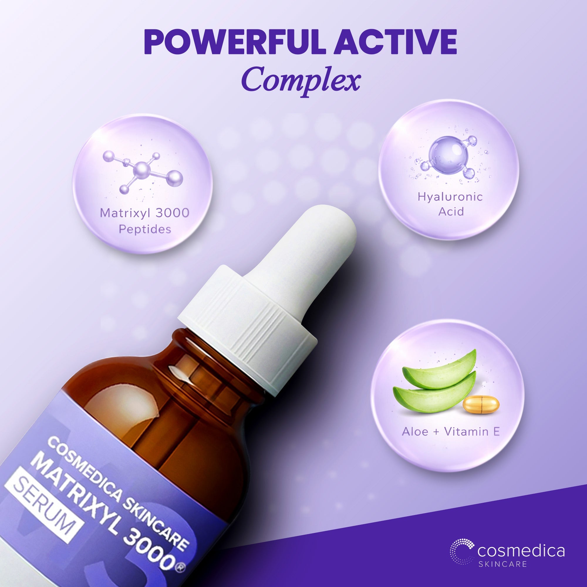 Cosmedica Skincare Matrixyl 3000 Peptide Serum with Hyaluronic Acid | Hydrating Lightweight Face Serum for Sensitive Skin | Firming Serum with Aloe Vera Vitamin E | 2oz by Cosmedica Skincare