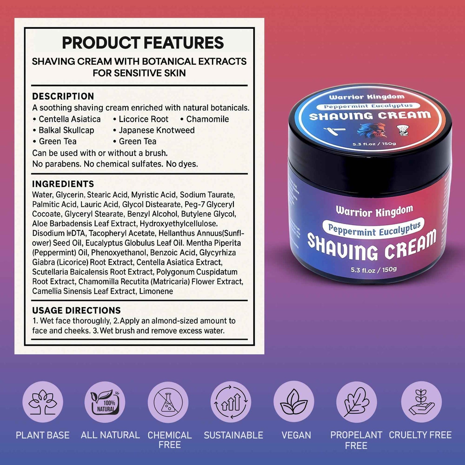 WhollyKaw Warrior Kingdom Luxury Shaving Cream - Peppermint Eucalyptus