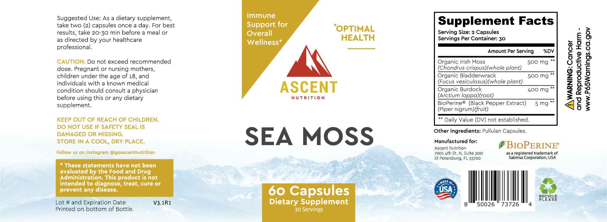 Organic Sea Moss, 60 Capsules, 500 mg