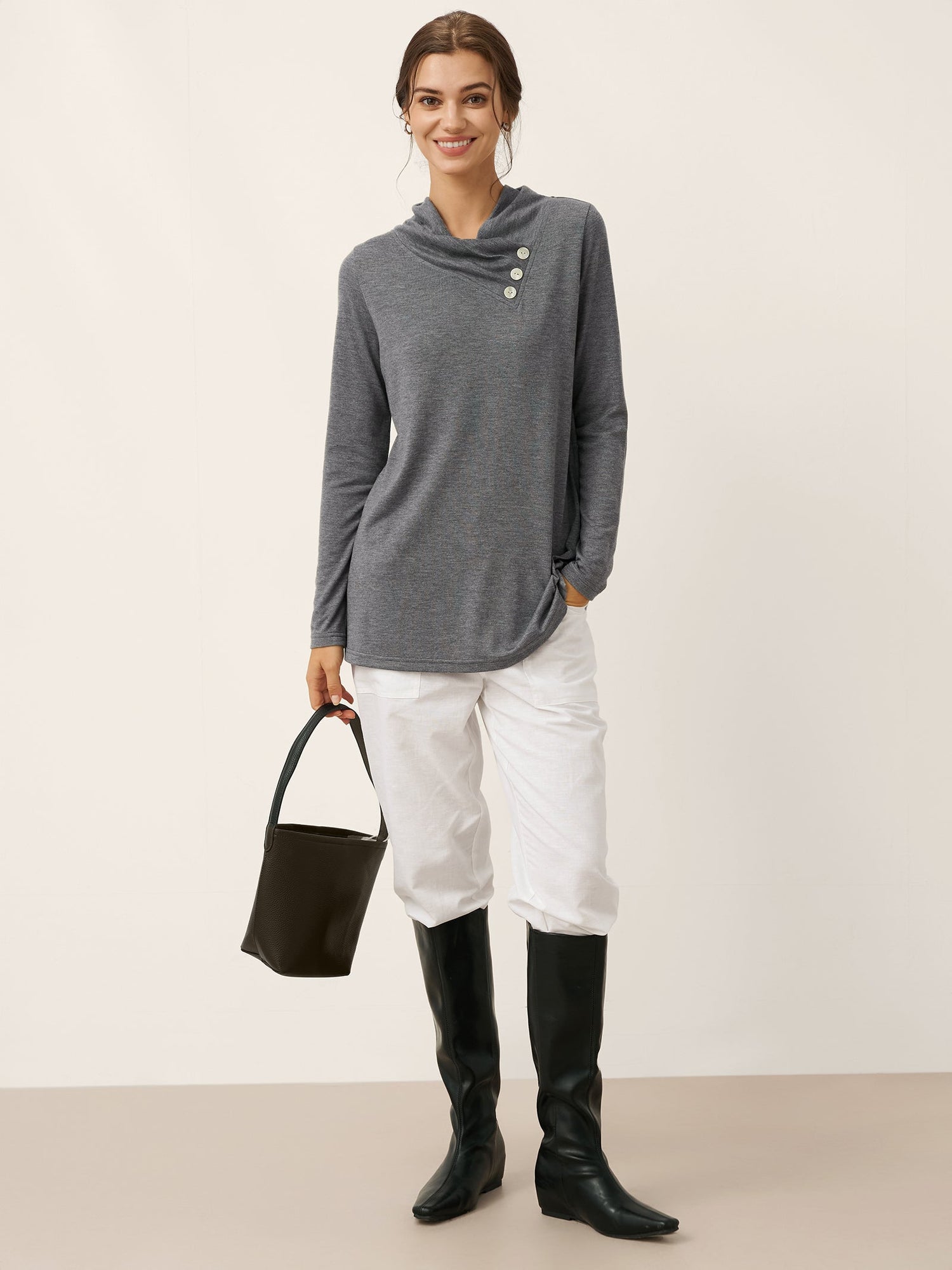 Cashmere Asymmetric Cowl Neck Stretch Top TATIANA  DestGlow