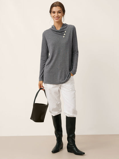 Cashmere Asymmetric Cowl Neck Stretch Top TATIANA  DestGlow