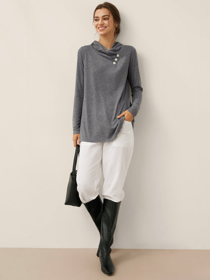 Cashmere Asymmetric Cowl Neck Stretch Top TATIANA  DestGlow