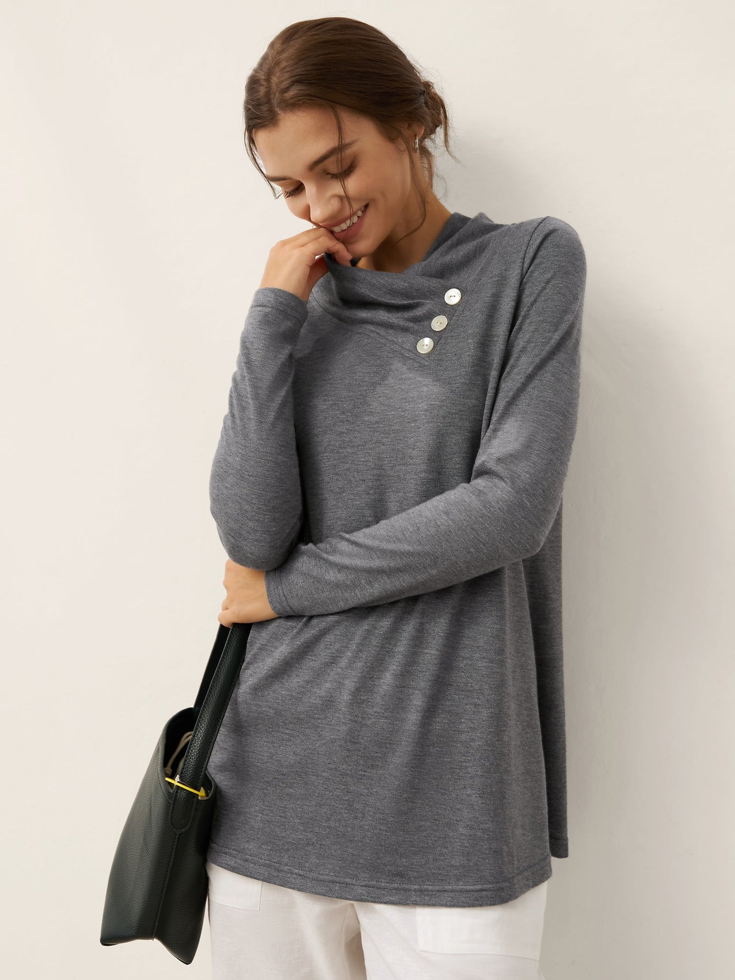 Cashmere Asymmetric Cowl Neck Stretch Top TATIANA  DestGlow