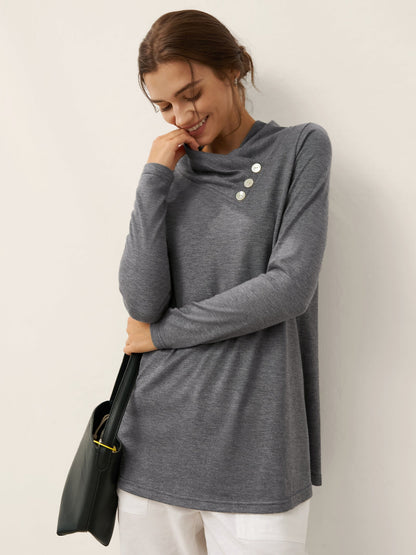 Cashmere Asymmetric Cowl Neck Stretch Top TATIANA  DestGlow