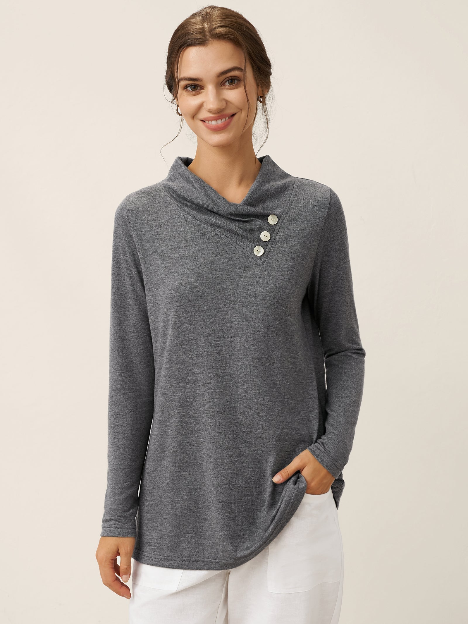 Cashmere Asymmetric Cowl Neck Stretch Top TATIANA  DestGlow