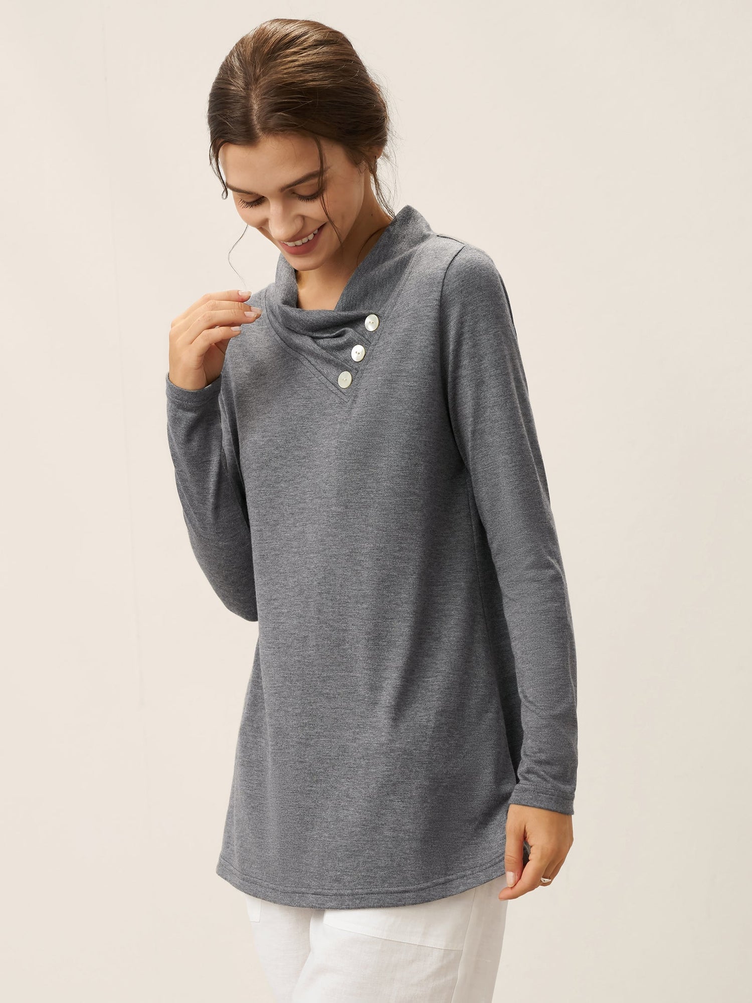 Cashmere Asymmetric Cowl Neck Stretch Top TATIANA  DestGlow