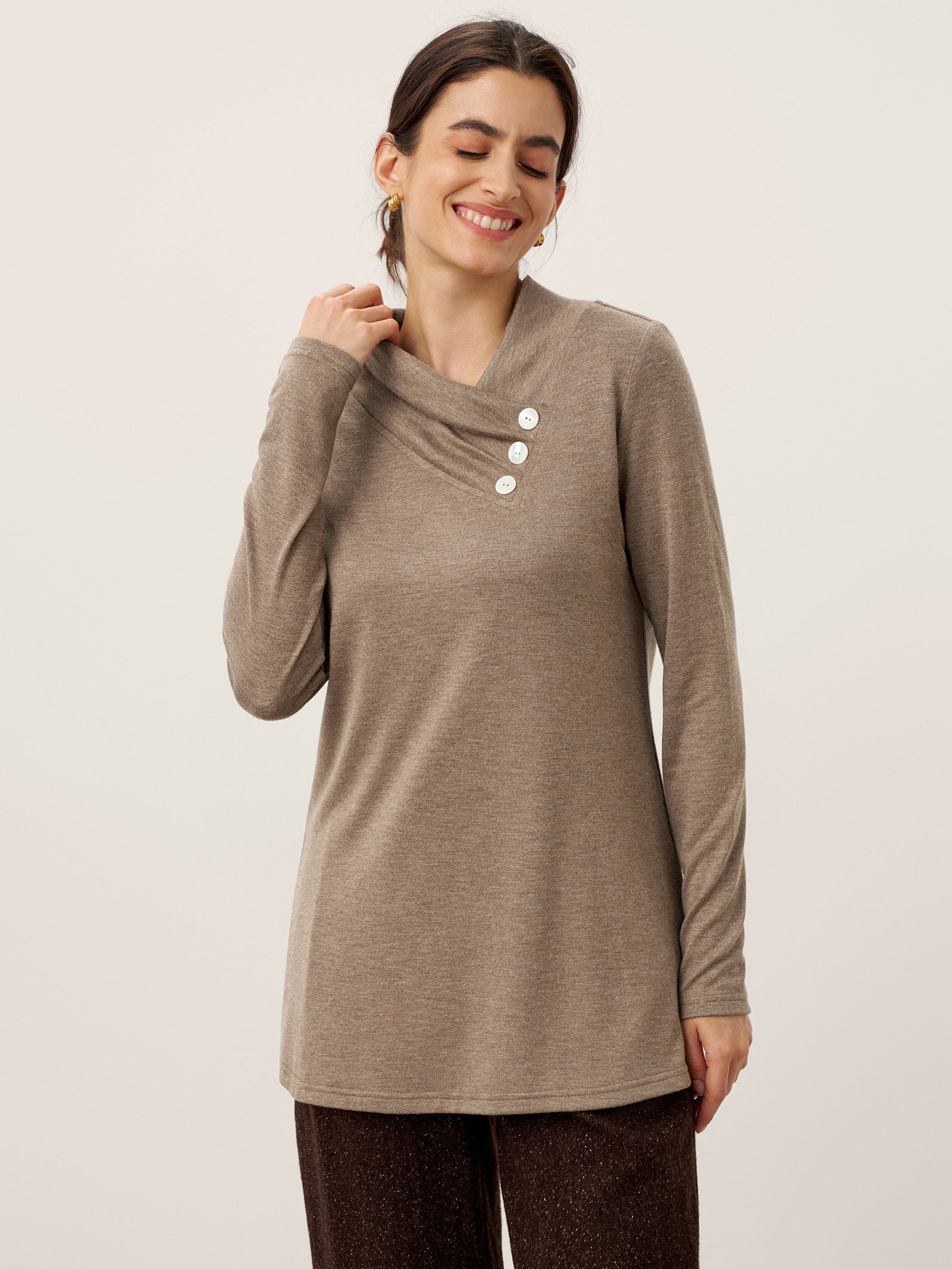 Cashmere Asymmetric Cowl Neck Stretch Top TATIANA  DestGlow