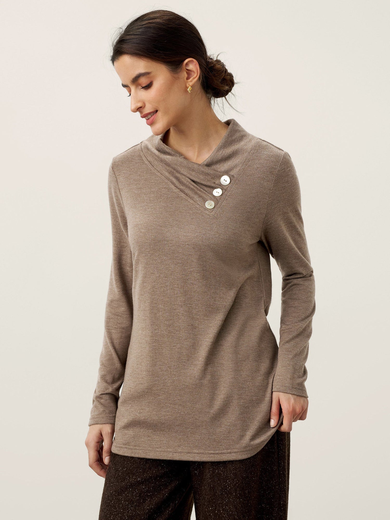 Cashmere Asymmetric Cowl Neck Stretch Top TATIANA  DestGlow