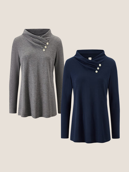 Cashmere Asymmetric Cowl Neck Stretch Top TATIANA  DestGlow