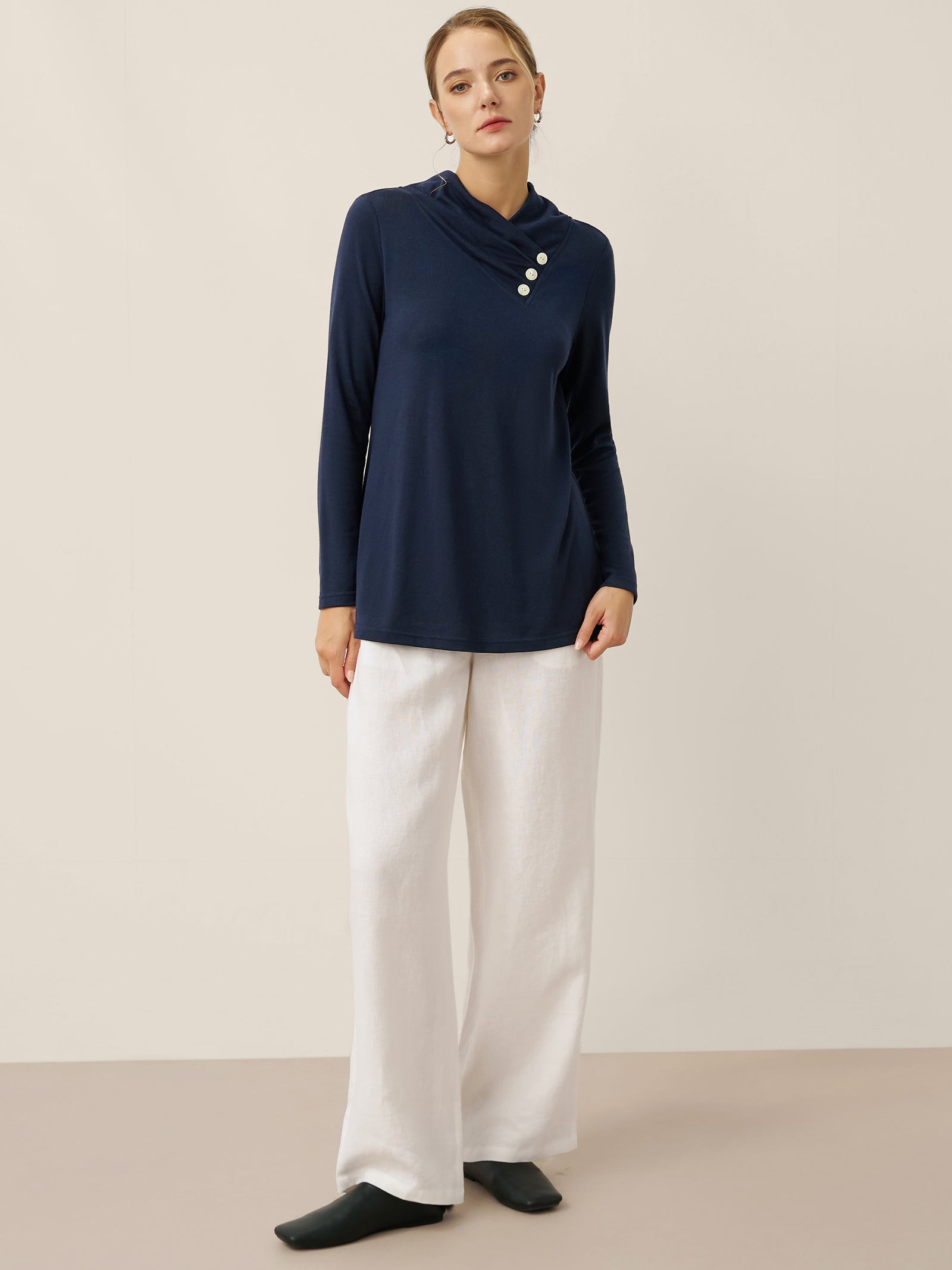 Cashmere Asymmetric Cowl Neck Stretch Top TATIANA  DestGlow