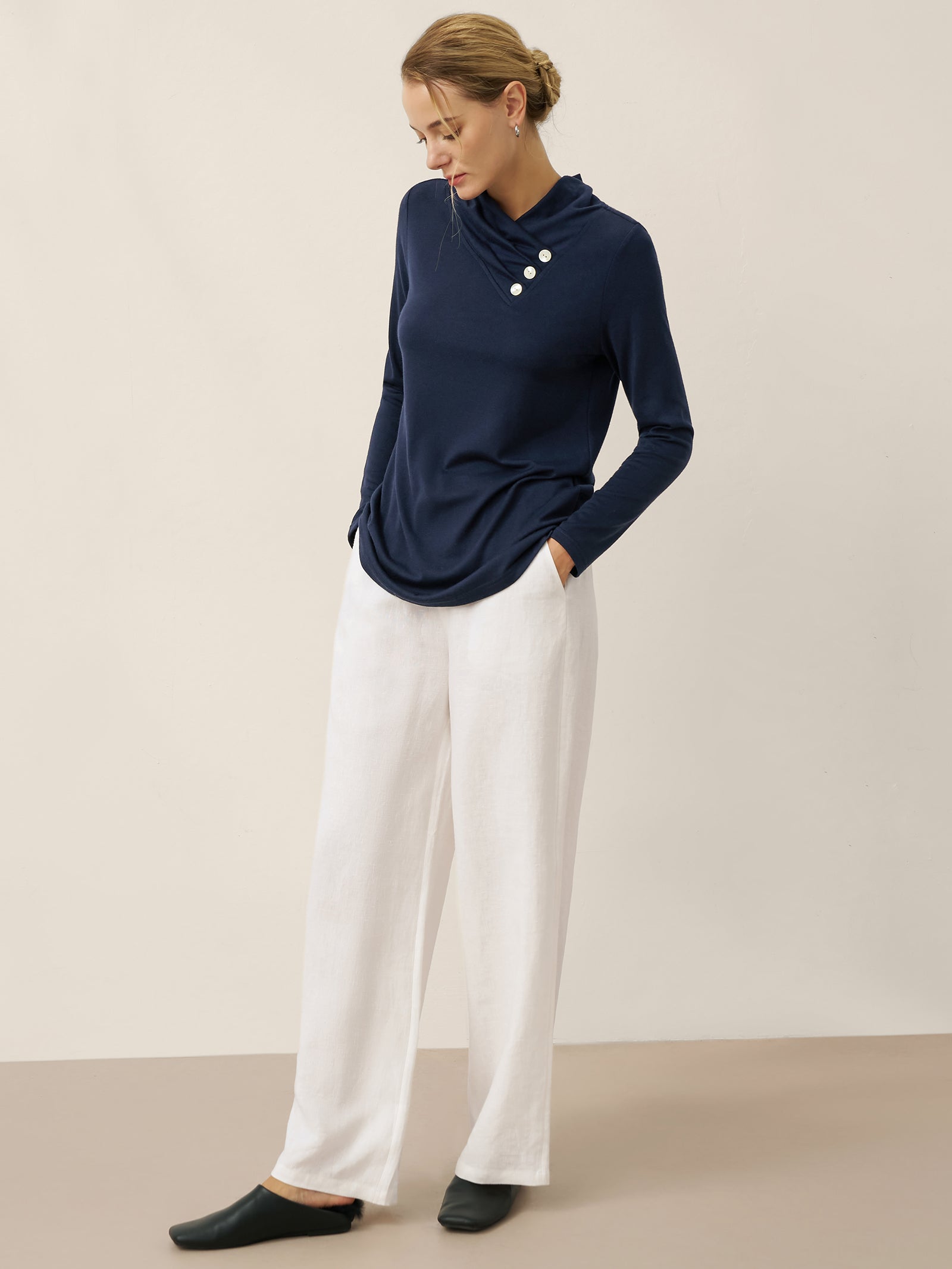 Cashmere Asymmetric Cowl Neck Stretch Top TATIANA  DestGlow