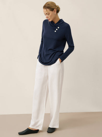 Cashmere Asymmetric Cowl Neck Stretch Top TATIANA  DestGlow