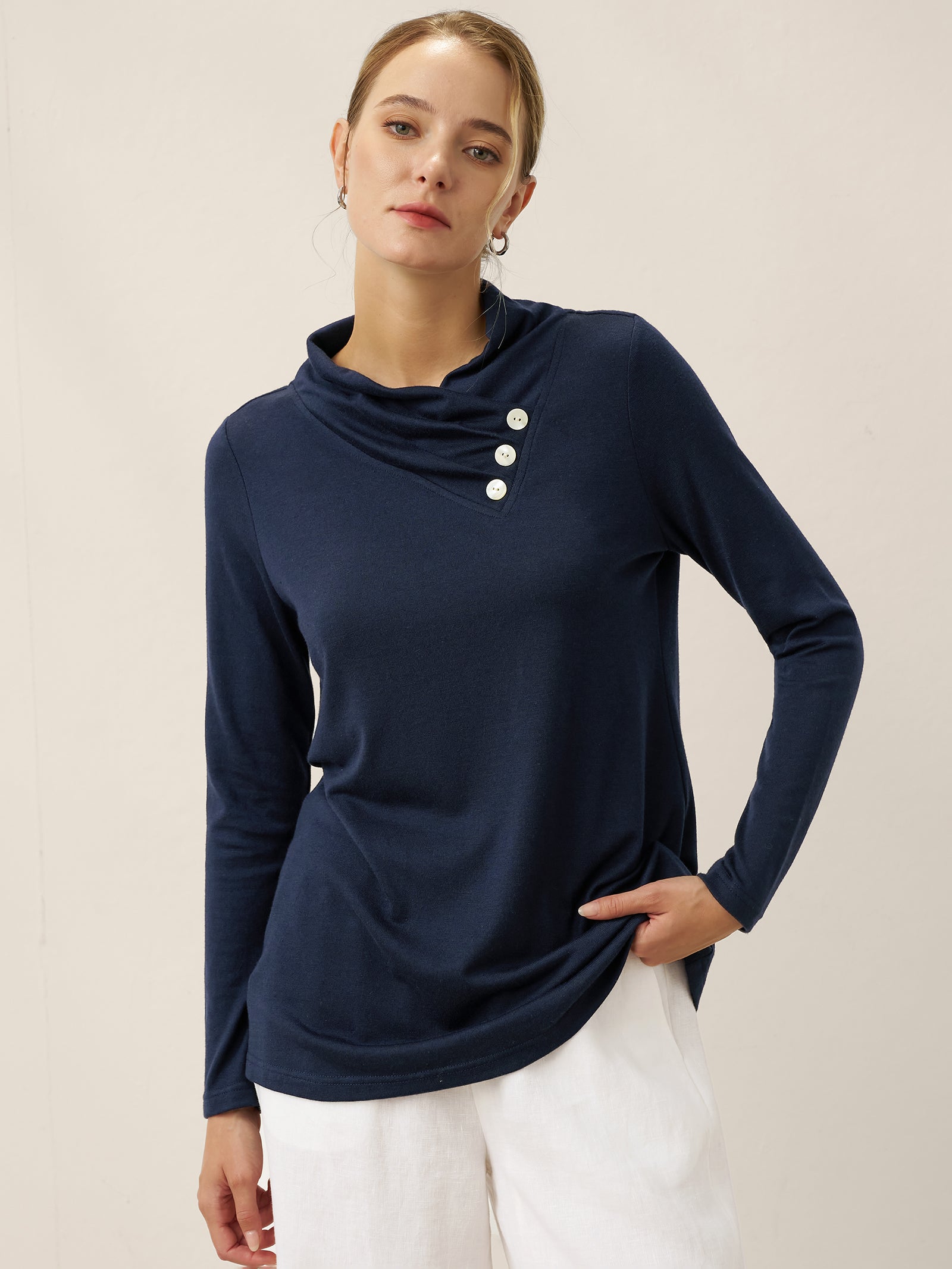 Cashmere Asymmetric Cowl Neck Stretch Top TATIANA  DestGlow