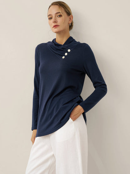 Cashmere Asymmetric Cowl Neck Stretch Top TATIANA  DestGlow