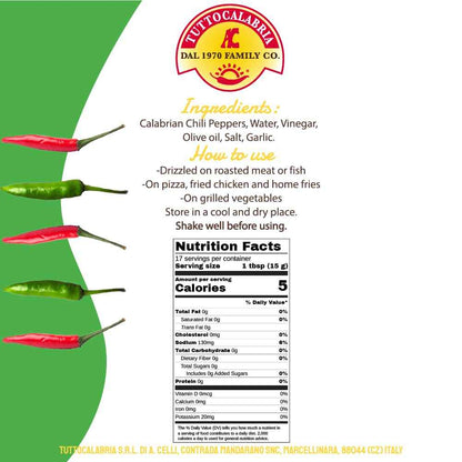 TuttoCalabria Calabrian Chili Hot Sauce “Hot &amp; Tangy” – 8.8 oz (250 ml)