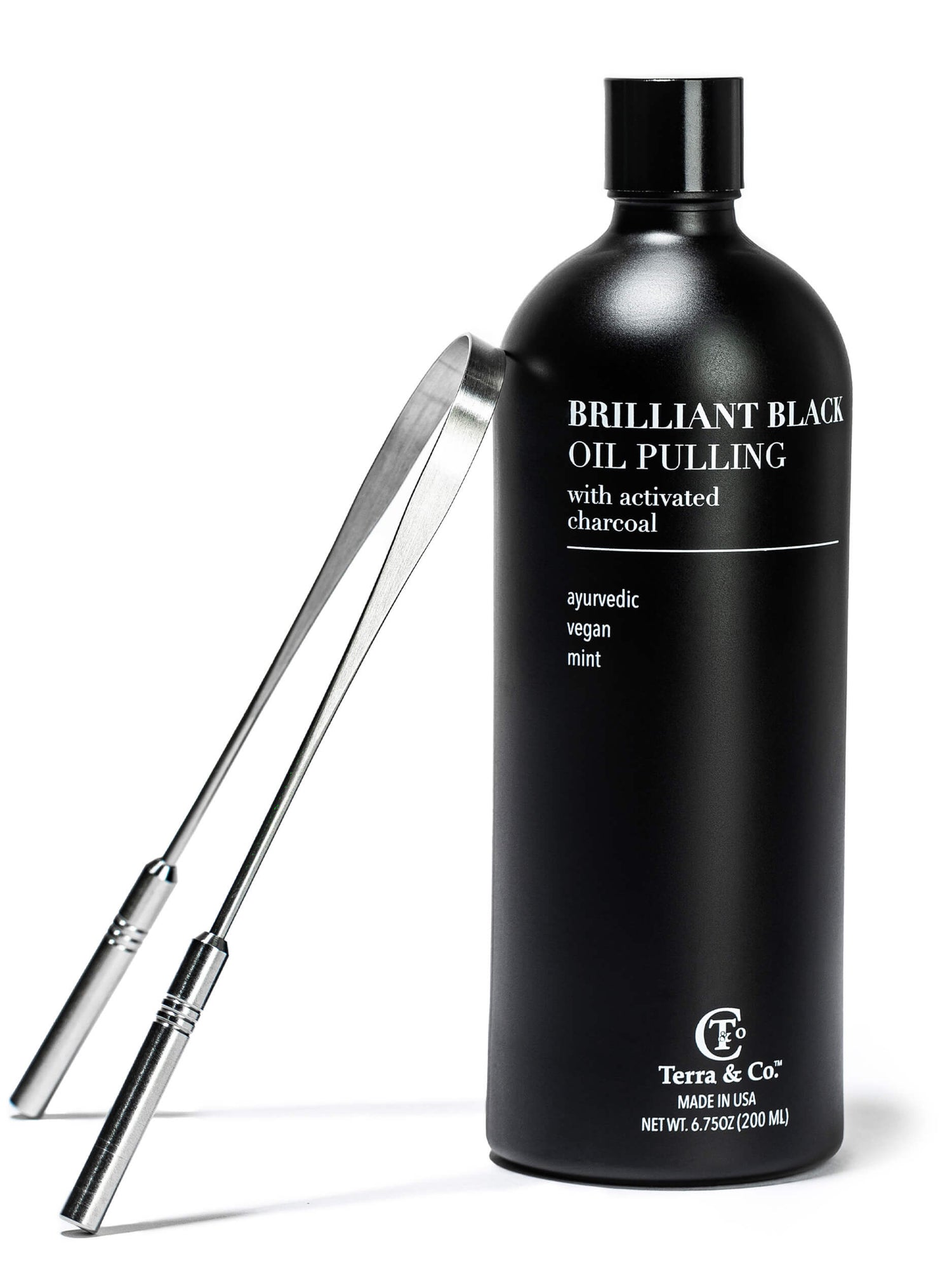 Charcoal Oil Pulling + Stainless Steel Tongue Scraper Bundle