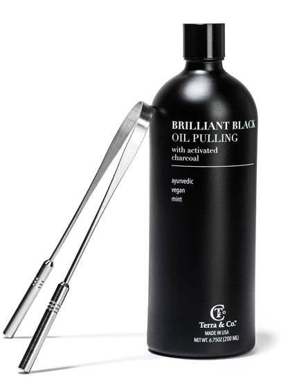 Charcoal Oil Pulling + Stainless Steel Tongue Scraper Bundle