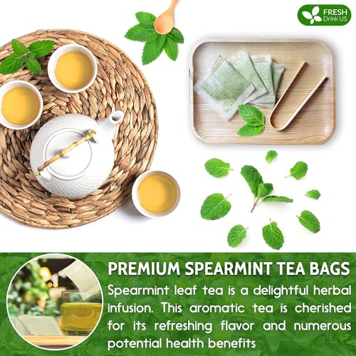 Cooling Heart &amp; Mood Soother Duo, Hibiscus Flower &amp; Spearmint Leaf Herbal Tea Bags, 100% Natural &amp; Pure Flowers and Leaves, No Sugar, No Caffeine, No Gluten, Vegan – Herbal Beverage by FreshDrinkUS - Natural and Premium Herbal Tea