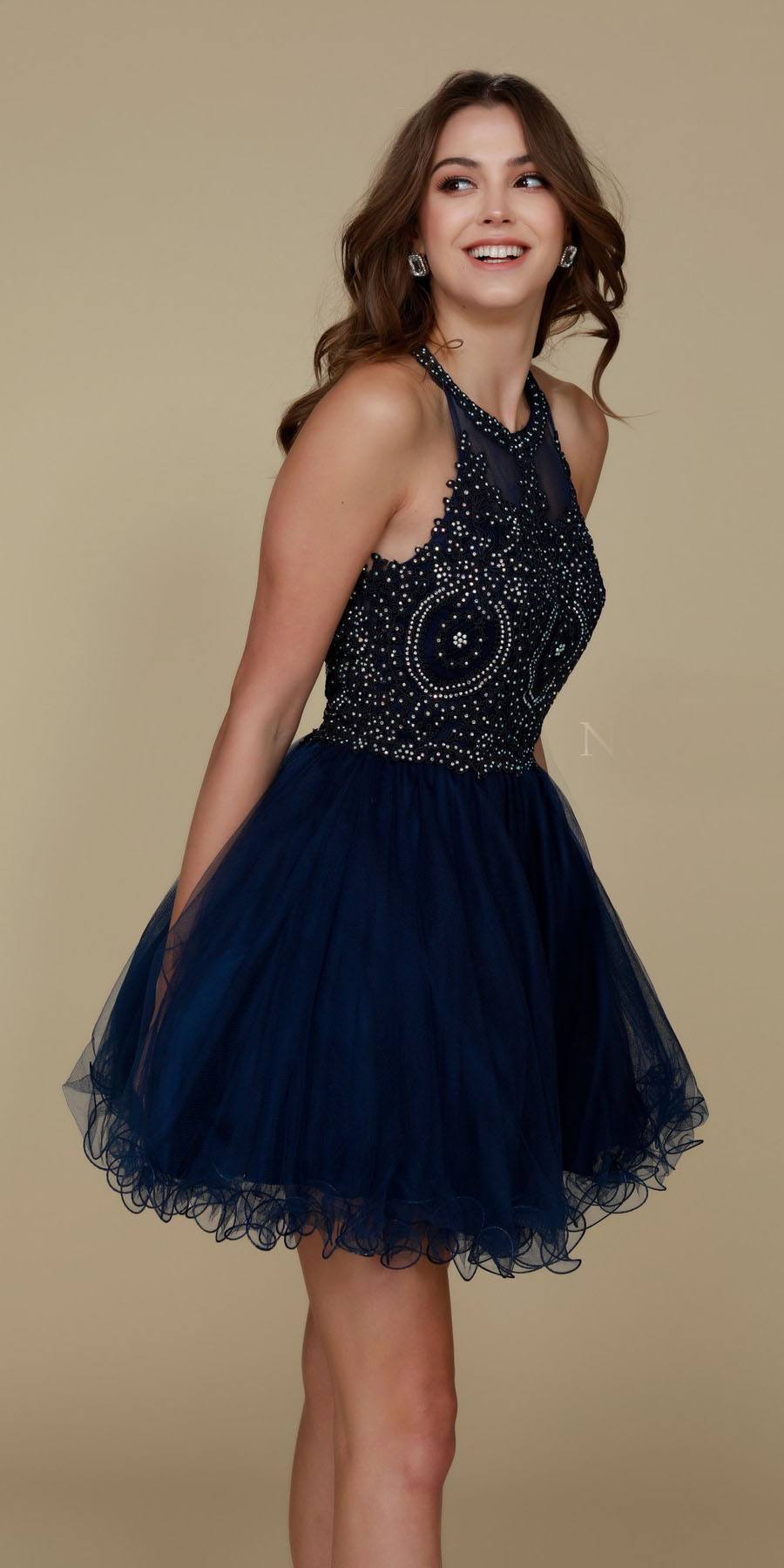 Nox Anabel B652 Short Dress Poofy A-Line Tulle Skirt Halter Neck by DiscountDressShop