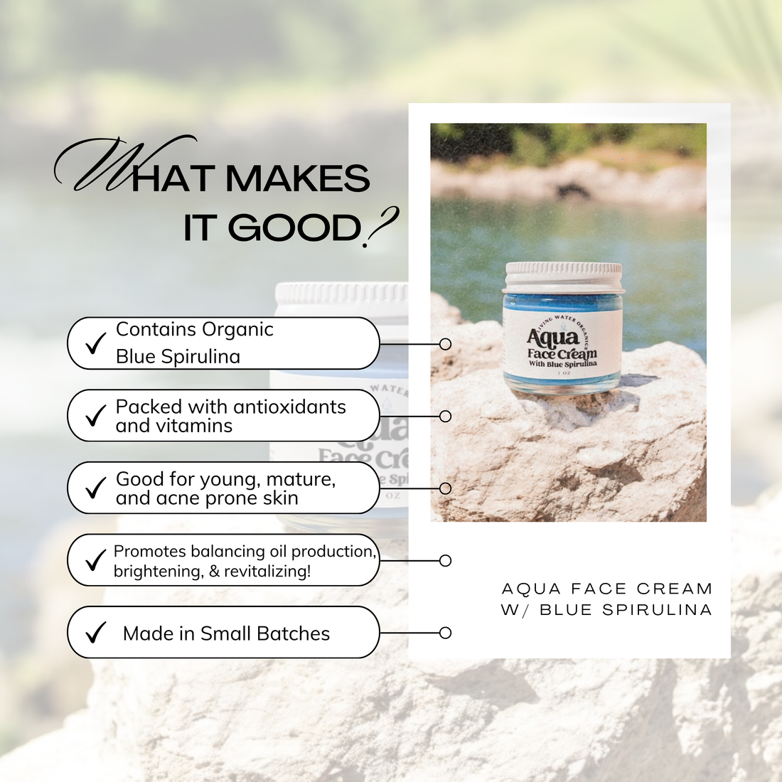 Aqua Face Cream for Young and Mature Skin, Clear Skin by Living Water Organics
