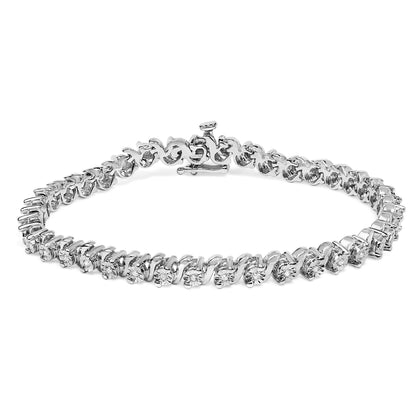 .925 Sterling Silver 1/4 Cttw Diamond Station and S Link Bracelet by Bids.com