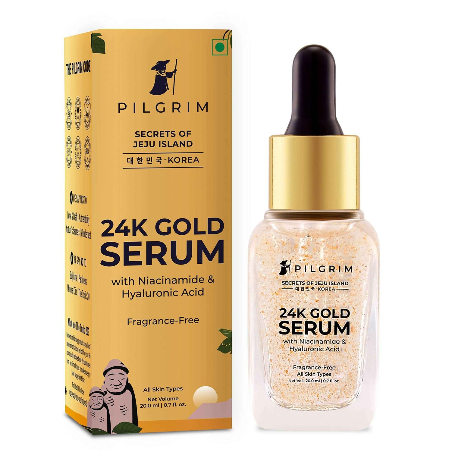 Pilgrim 24K Gold Face Serum With Niacinamide &amp; Hyaluronic Acid, Dewy Primer For Face Make-Up - Korean Skin Care