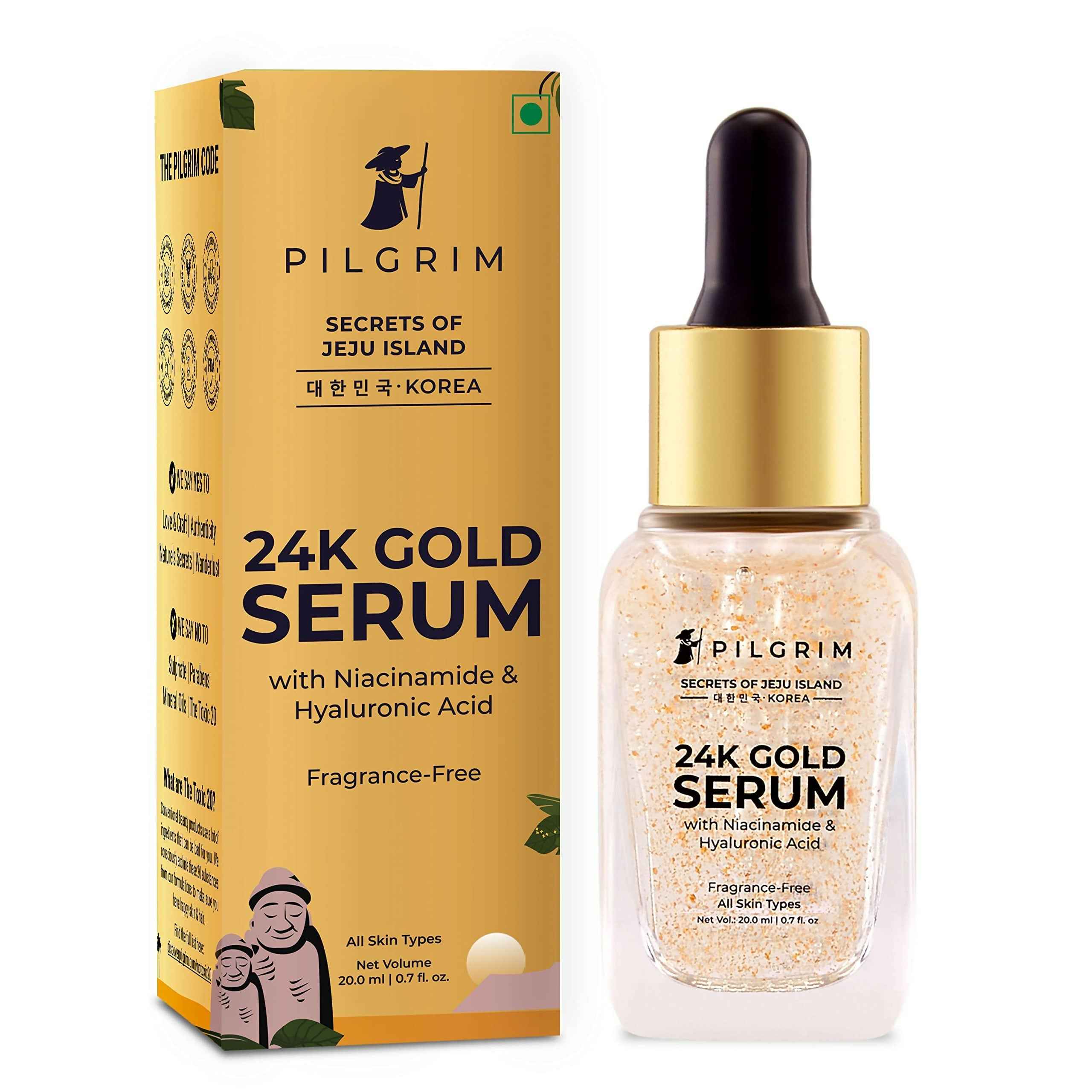 Pilgrim 24K Gold Face Serum With Niacinamide &amp; Hyaluronic Acid, Dewy Primer For Face Make-Up - Korean Skin Care