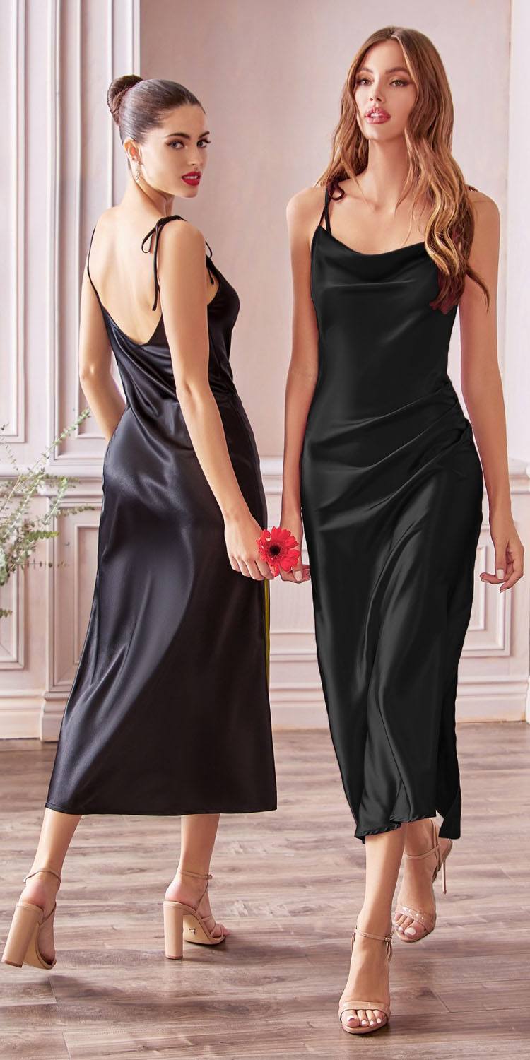 CLEARANCE - Cinderella Divine BD103 Satin Mauve Midi Length Dress Neck (Size S) by DiscountDressShop