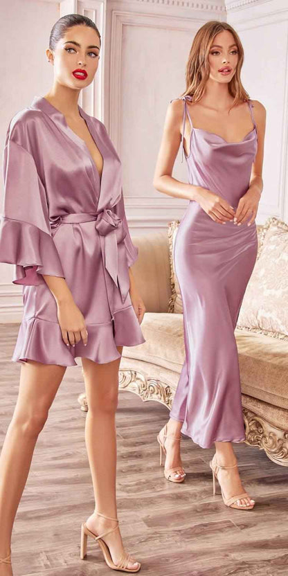 CLEARANCE - Cinderella Divine BD103 Satin Mauve Midi Length Dress Neck (Size S) by DiscountDressShop