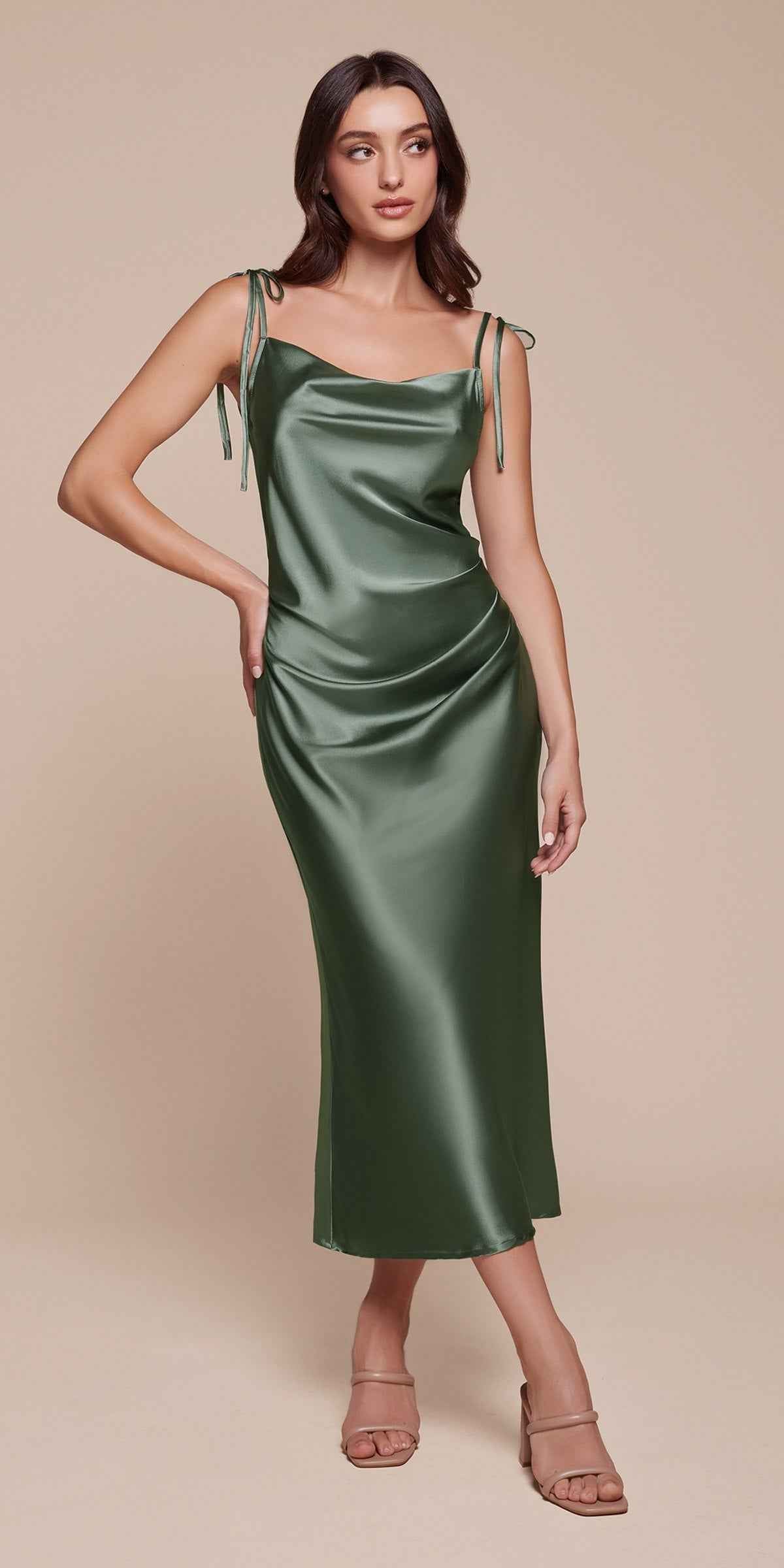 CLEARANCE - Cinderella Divine BD103 Satin Mauve Midi Length Dress Neck (Size S) by DiscountDressShop